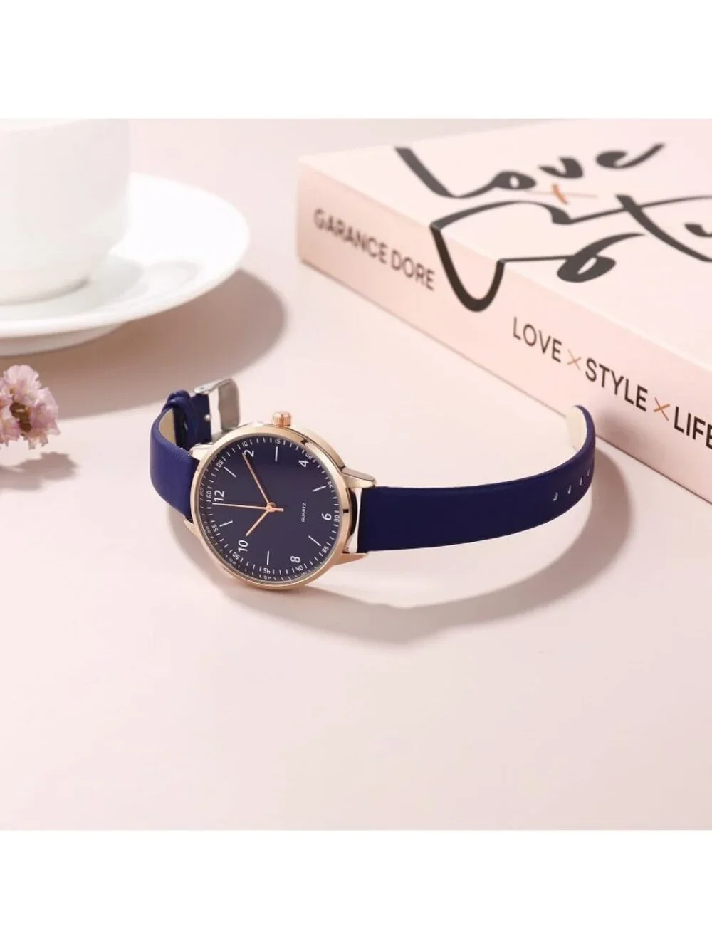 Women's Blue Dial Dainty Analog Leather Waterproof Reloj Para Mujer Wrist Watch